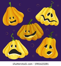 cute funny halloween pumpkins in cartoon style. Halloween Pumpkin Stickers Set