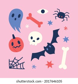 Cute funny Halloween symbols in pastel colours. 