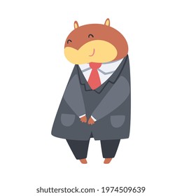 Cute Funny Hamster Businessman, Adorable Animal Character Wearing Suit Cartoon Vector Illustration