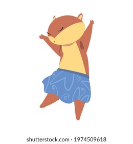 Cute Funny Hamster Dansing Wearing Blue Skirt, Adorable Animal Character Cartoon Vector Illustration