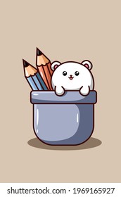 A cute and funny hamster with pencil cartoon illustration