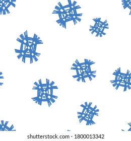 Cute and funny hand drawn blue snowflakes seamless pattern for textile, fabric, wrapping paper, coverage and other print and design. Vector illustration on isolated background.