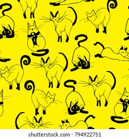 Cute and funny hand drawn cats design seamless pattern vector for prints on paper, fabric or objects