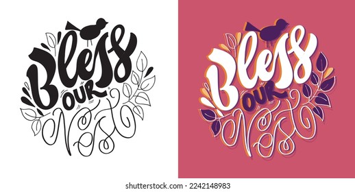 Cute funny hand drawn doodle lettering art postcard about life.