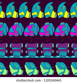 Cute and funny hand drawn elephant doing yoga seamless pattern vect