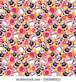Cute and funny hand drawn pandas design texture seamless pattern vector