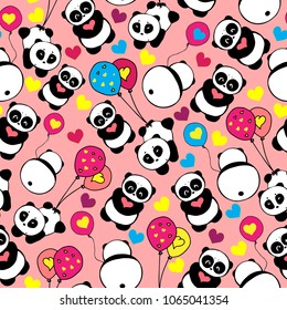 Cute and funny hand drawn pandas retro style design seamless pattern vector