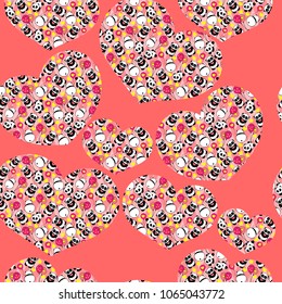 Cute and funny hand drawn pandas retro style design seamless pattern vector