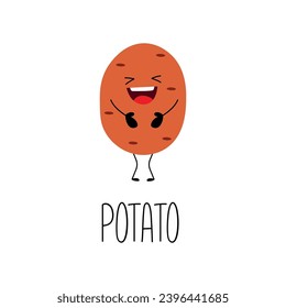 Carácter gracioso de papa dibujado a mano. Tarjeta con nombre vegetal. Ilustración del vector