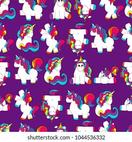 Cute and funny hand drawn unicorn seamless pattern vector 