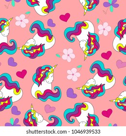Cute and funny hand drawn unicorn seamless pattern vector