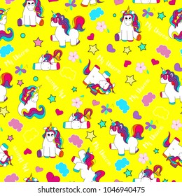Cute and funny hand drawn unicorn seamless pattern vector