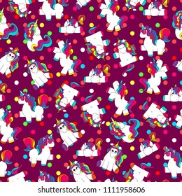 Cute and funny hand drawn unicorn seamless pattern retro background vector