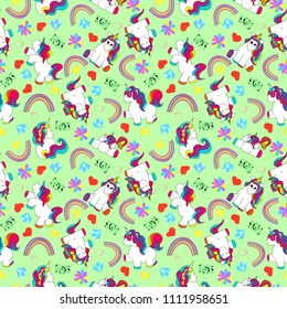Cute and funny hand drawn unicorn seamless pattern retro background vector