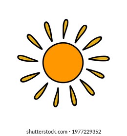 Cute, funny hand drawn vector clipart sun. Stylized illustration with hand drawn outline isolated on background. For sticker, scrapbook, fabric, social media, posters, patterns, socks, wrapping paper.