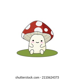 Cute funny happy amanita mushroom mascot character concept. Vector hand drawn cartoon kawaii character illustration icon. Isolated on white background