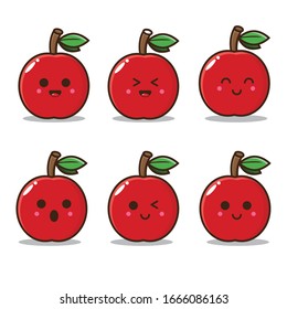 Cute Funny Happy Apple Set Character Stock Vector