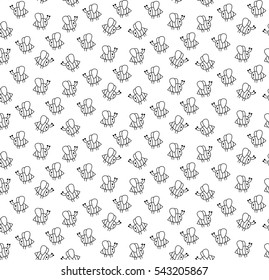 Cute funny happy bee insect honey maker doodle seamless vector pattern