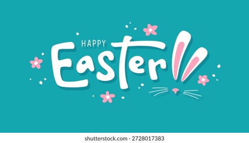 Letras de Pascua feliz lindo y divertido con orejas de conejo. Tarjeta de felicitación de Pascua o diseño de Anuncio con texto dibujado a mano, fuente.