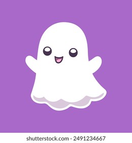 Cute funny happy ghost cartoon vector illustration. Childish spooky boo halloween characters for kids.