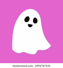 Cute funny happy ghost. Childish spooky boo character for kids. Magic scary spirit. Isolated flat vector illustration of comic phantom