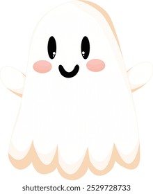 A cute funny happy ghosts. Baby creepy boo characters for kids. Isolated trendy vector illustration for Halloween