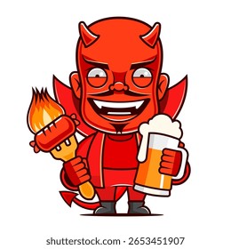 Cute, funny happy glass of beer and sausage with mustard. Vector hand drawn cartoon kawaii characters, illustration icon. Funny cartoon glass of beer and sausage with mustard mascot character concept