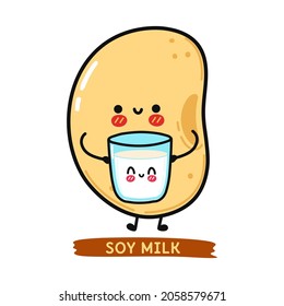 Cute, funny happy glass of milk and soy character. Soy milk. Vector hand drawn cartoon kawaii characters, illustration icon. Funny cartoon glass of milk and soy friends concept