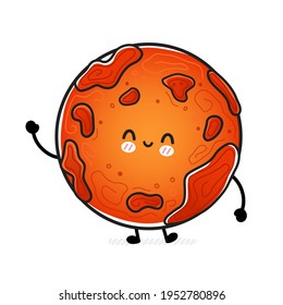 Cute funny happy Mars planet. Vector hand drawn cartoon kawaii character illustration icon. Isolated on white background. Space exploration, Mars planet cosmos character concept