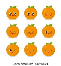 Cute, funny and happy orange set character. Fruits vector illustration