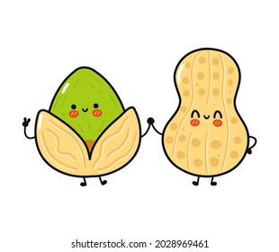 Cute, funny happy peanut and pistachio character