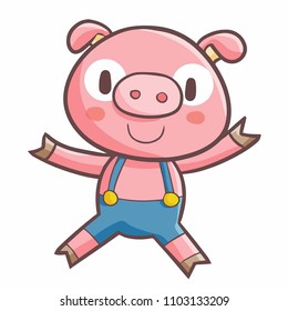 Cute and funny happy pig smiling - vector. 