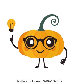 Cute, funny and happy pumpkin with glasses.Vegetables vector illustration.