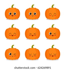 Cute, funny and happy pumpkin set character. Vegetables vector illustration