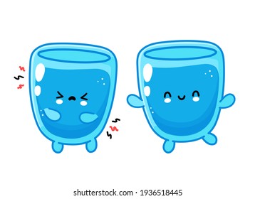 Cute funny happy and sad water glass character. Vector flat line cartoon kawaii character illustration icon. Isolated on white background. Water glass character concept