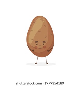 Cute funny happy smiling funny potato. Vector flat cartoon character illustration icon design.Isolated on white background.Potato farm smile happy face mascot vegetable,root,chip cartoon logo concept