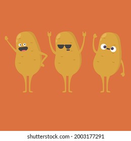 Cute funny happy smiling funny potato set isolated on orange background. Vector flat cartoon potato character icon design collection.