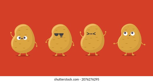Cute funny happy smiling funny potato set isolated on red background. Vector flat cartoon potato character icon design collection. cartoon funny Friends