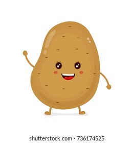 Cute funny happy smiling funny potato. Vector flat cartoon character illustration icon design.Isolated on white background.Potato farm smile happy face mascot vegetable,root,chip cartoon logo concept