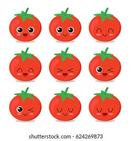 Cute, funny and happy tomato set character. Vegetables vector illustration