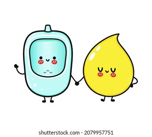 Cute, funny happy urinal and drop of urine character. Vector hand drawn cartoon kawaii characters, illustration icon. Funny cartoon urinal and drop of urine friends concept