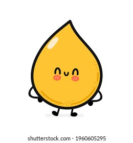 Cute funny happy yellow drop. Vector hand drawn cartoon kawaii character illustration icon. Isolated on white background. Funny cartoon yellow urine drop mascot character concept