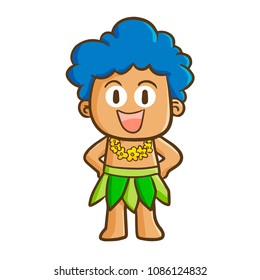 Cute and funny Hawaiian man standing and laughing happily - vector.