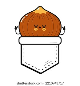 Cute funny hazelnut pocket t-shirt print.Vector cartoon doodle line style character logo illustration design. Isolated white background. Funny vintage hazelnut print pocket t shirt