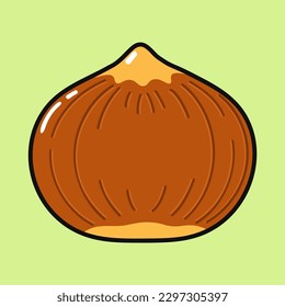 Cute funny Hazelnut. Vector hand drawn cartoon kawaii character illustration icon. Isolated on green background. Hazelnut character concept