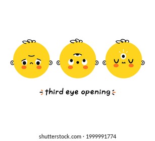 Cute funny head with third eye Vector hand drawn cartoon illustration design. Isolated on white background. Mystic, magic, sprirtual third yey open concept