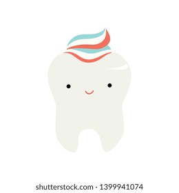 Cute Funny Healthy Tooth Cartoon Character, Children Teeth Care Vector Illustration