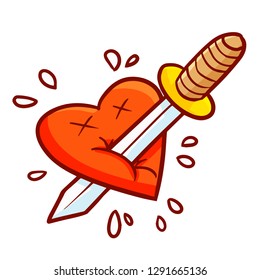 Cute and funny heart penetrated by sword - vector.