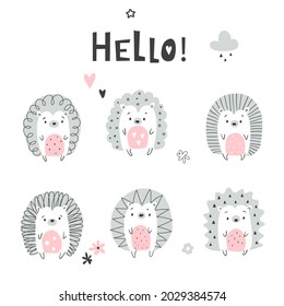 Cute funny hedgehog illustration. Perfect for nursery poster, kids wear, children print.