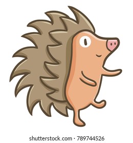 Cute and funny hedgehog smiling and walking - vector.